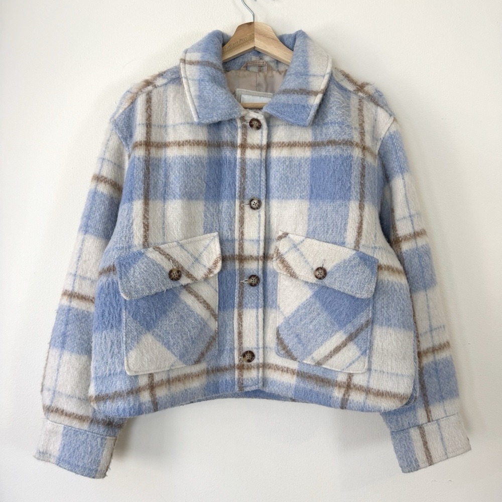 Women's Abercrombie & Fitch Shacket Blue Plaid Wool Blend Coat Jacket - Medium